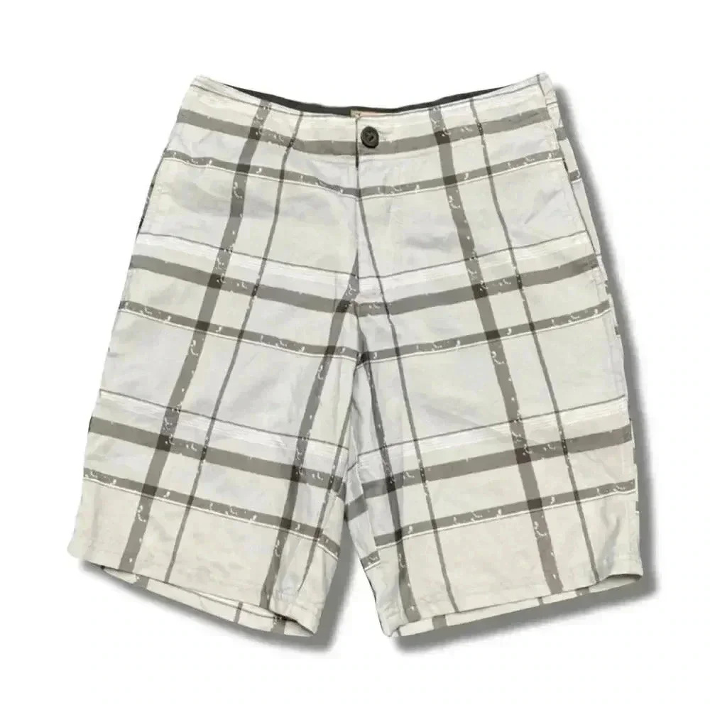 🌟 Red Camel Men's Size 32 off White Check Plaid Casual Shorts Polyester 🌟
